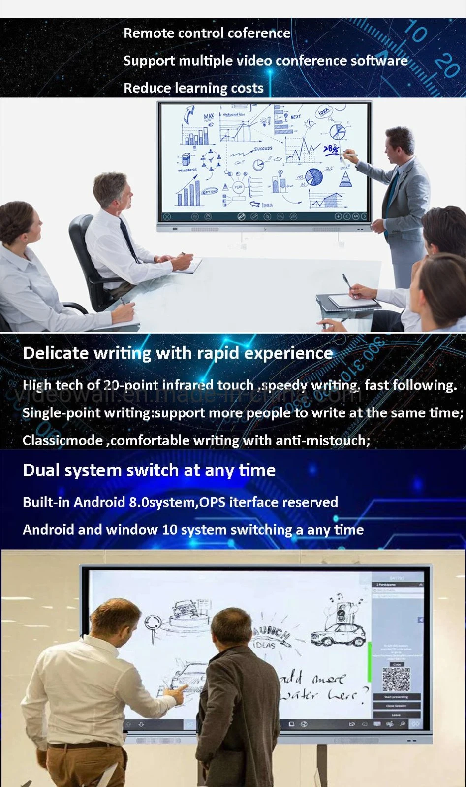 Price of smart board DV18 Education touch screen LCD Displays 65" 75" 85" Android 8.0 Smart Board Classroom Interactive Whiteboard