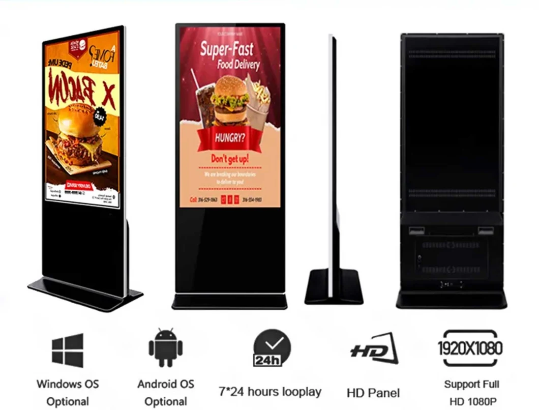 65-Inch Floor Standing Digital Signage LCD Display Interactive Touch Screen Information Kiosk