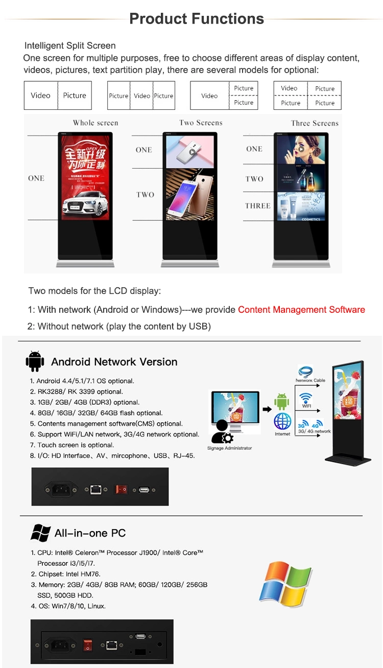 Stand TFT LCD Digital Signage Media Video Player Advertising Display